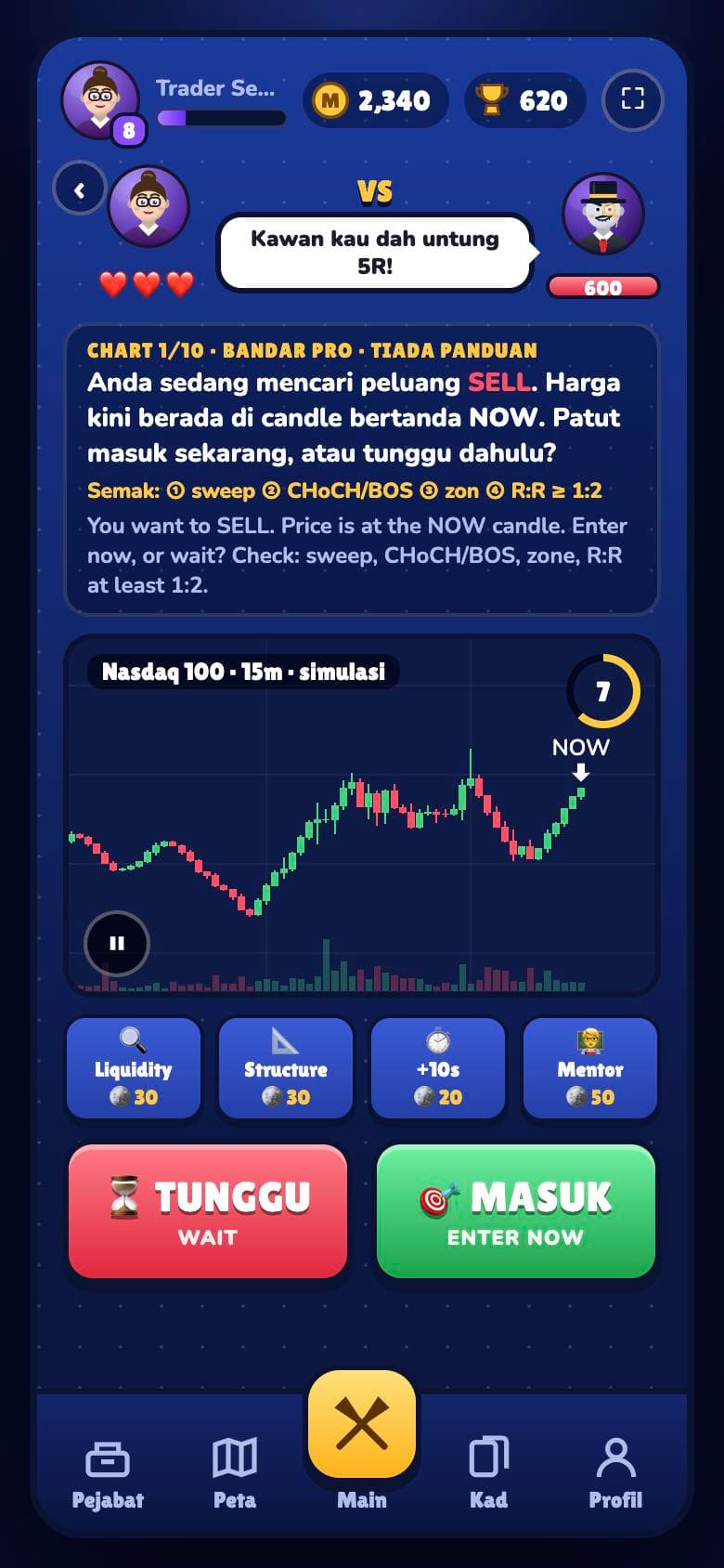 Boss Battle: baca setup, MASUK atau TUNGGU